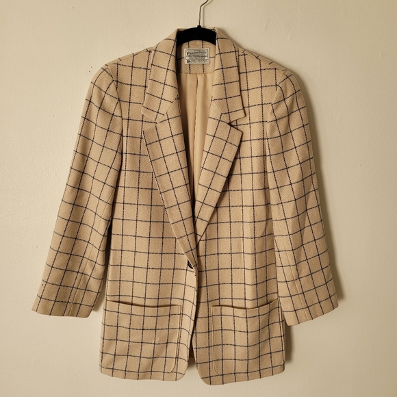 Pendleton Vintage Fully Lined Wool One Button Blazer Cream Navy Size 4 USA Made - Picture 1 of 10